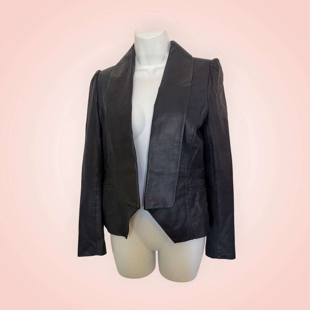 CUSP By Neiman Marcus Black Leather Jacket One Button Closure S